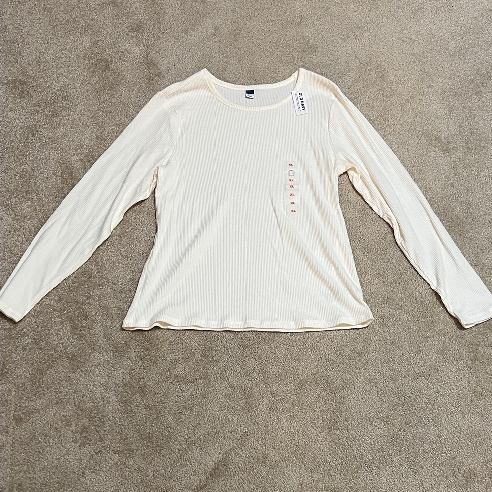 NWT Old Navy Cream Ribbed Long Sleeve Tee